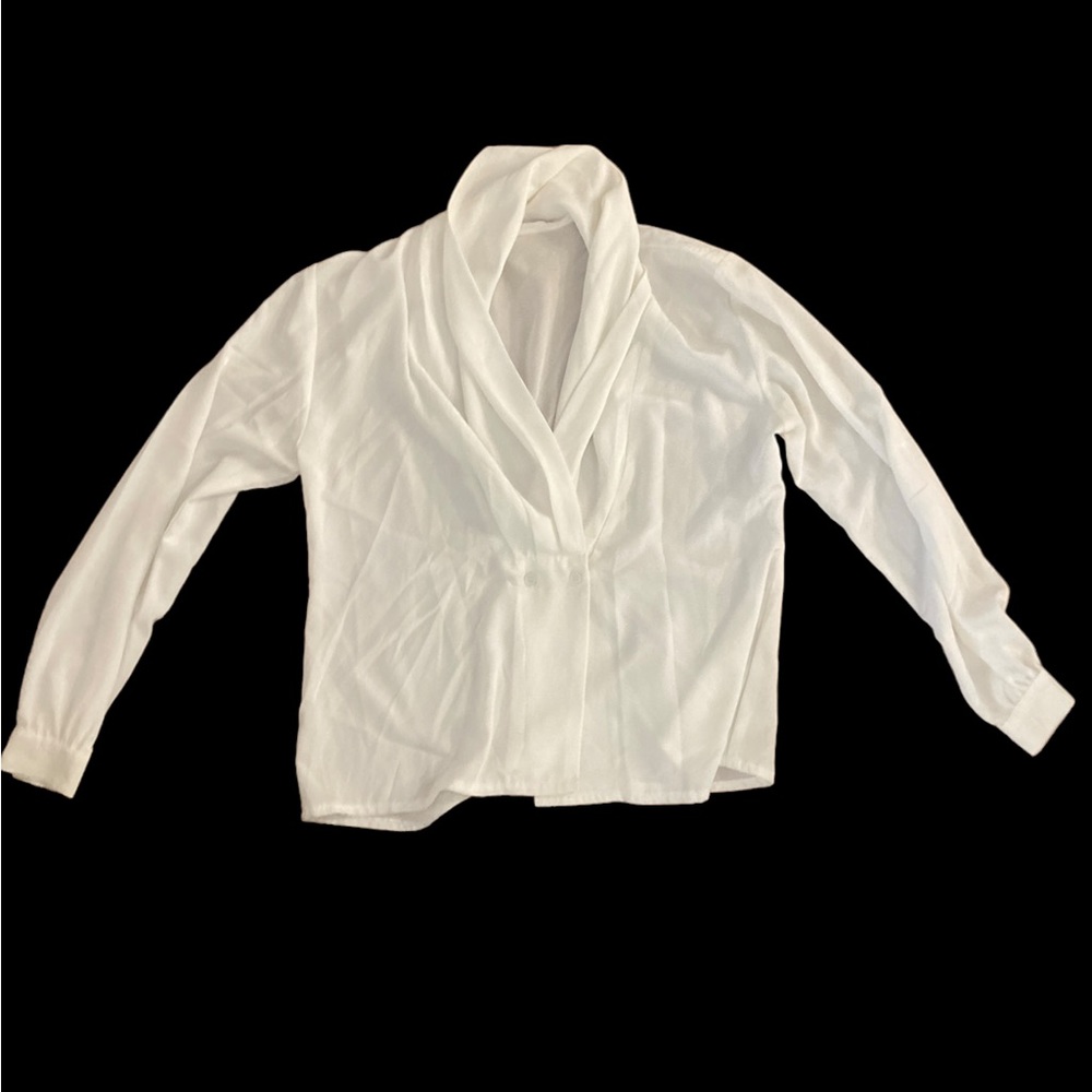 Vintage Cowl Neck, Slightly Cropped White Blouse- size M